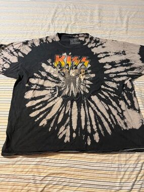 Kiss Black Tie-Dye Band Tee with Multicolor Logo
